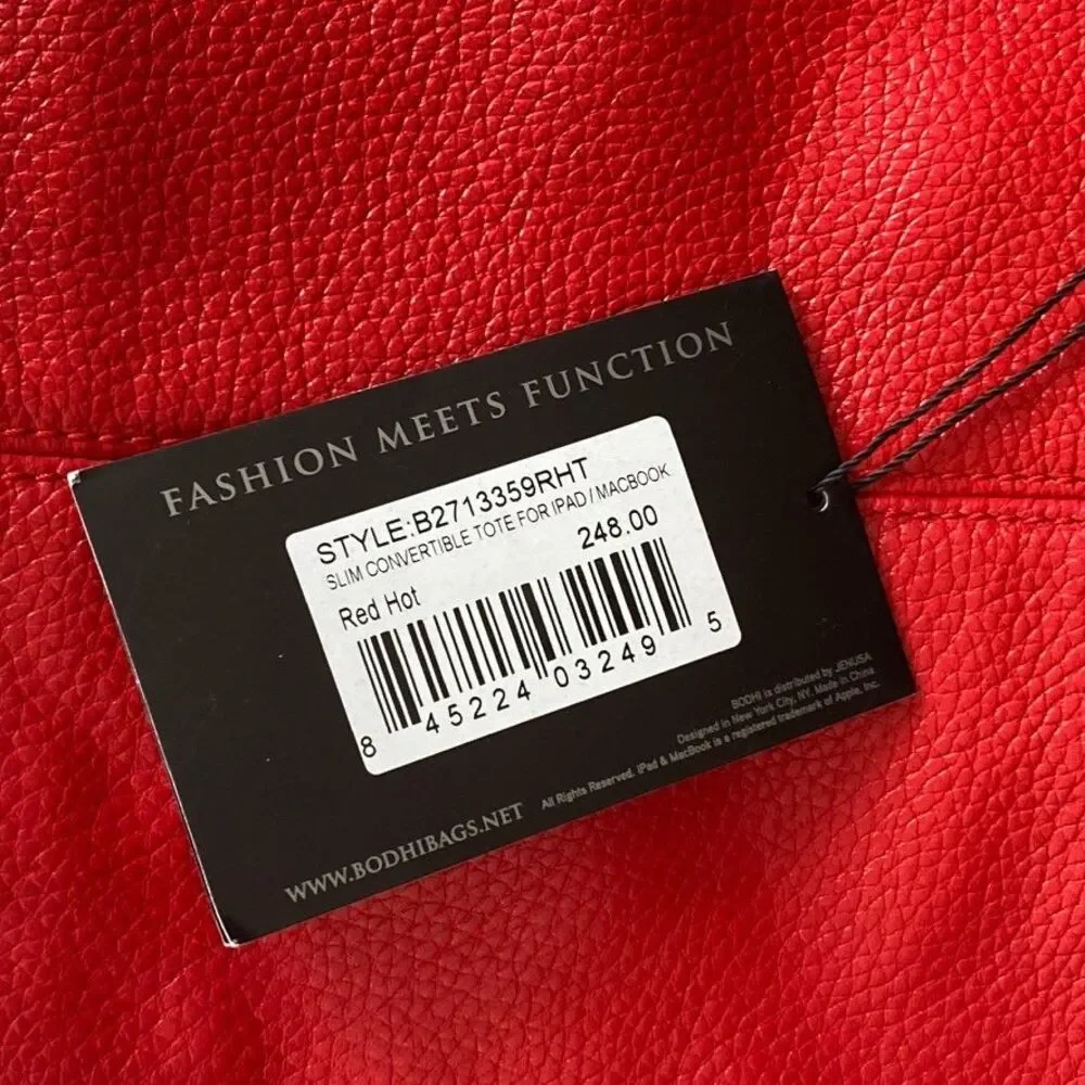 NWT BODHI Tech Collection Red Leather Laptop Tote MacBook iPad Bag 13